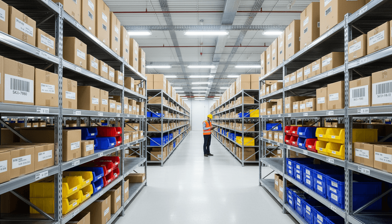 Organized warehouse facility with inventory storage